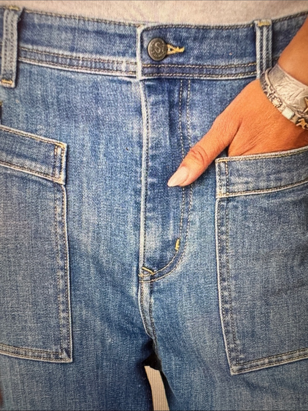 Sundance Agnes Denim Relaxed Patch-Pocket Jeans in Blue-NWT - Picture 3 of 7